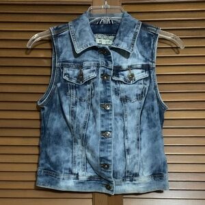 YMI Jeans Distressed Sleeveless Denim Jacket Medium M